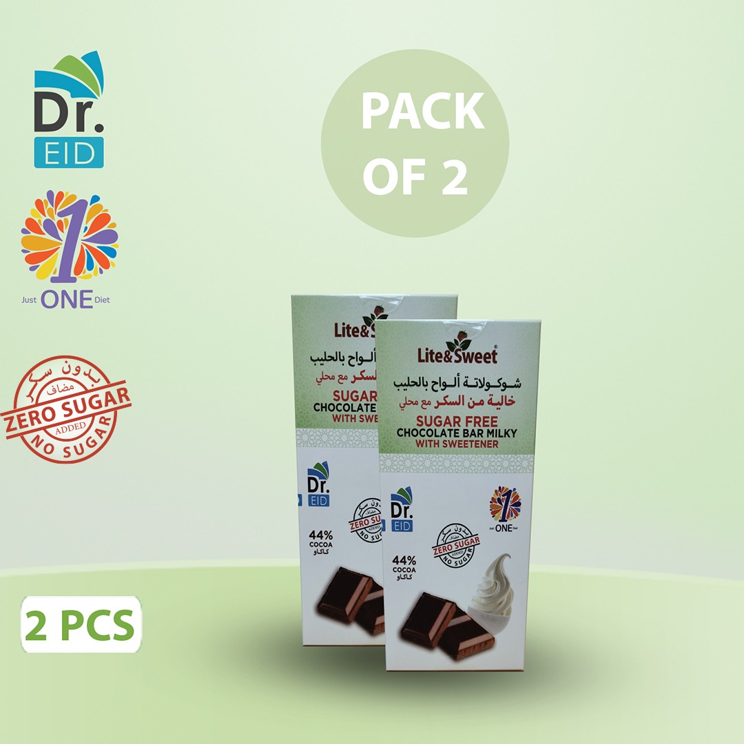لوح شوكولاته بالحليب خالي من السكر مع محلي ( عبوة من قطعتين )