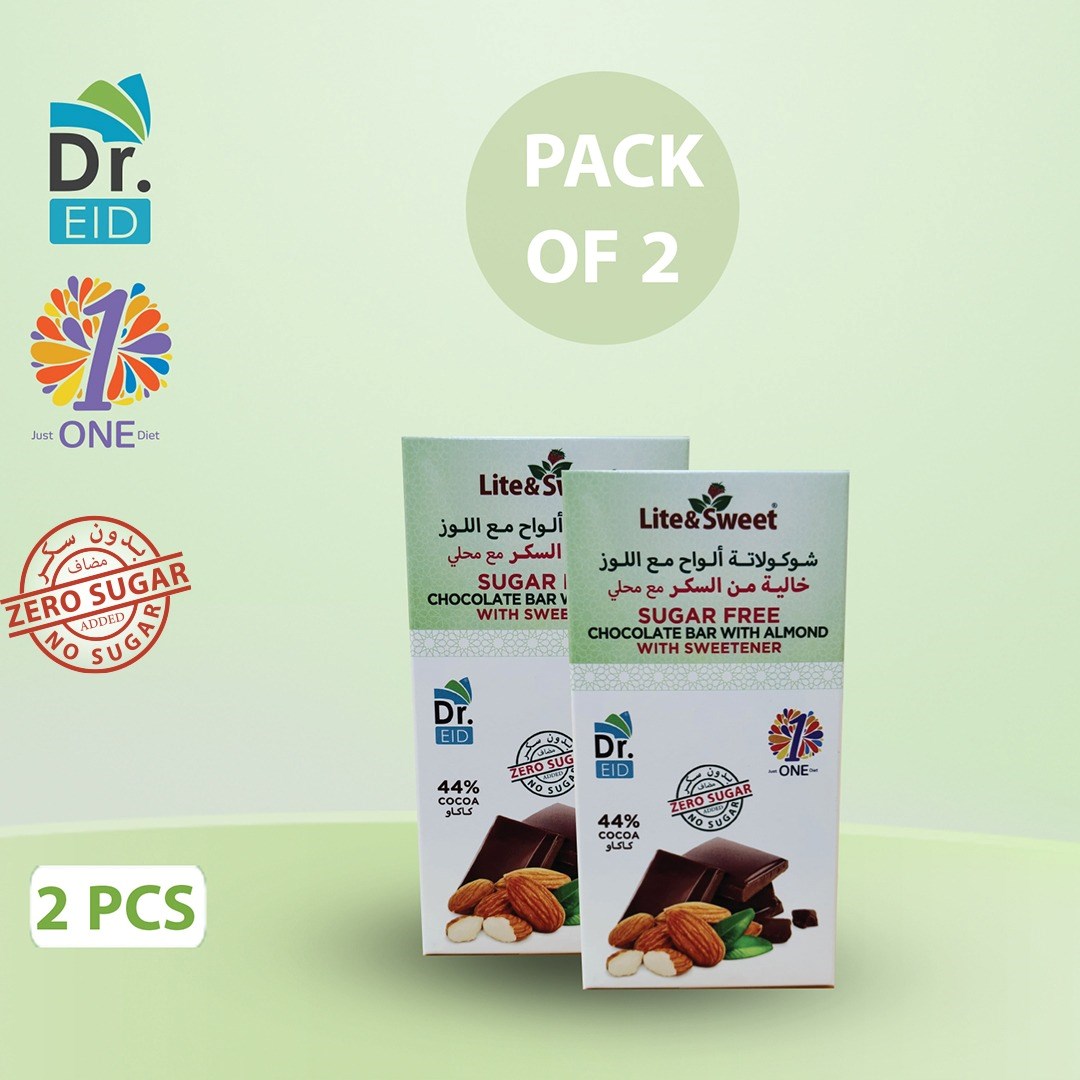 لوح شوكولاته مع اللوز خالي من السكر مع محلي ( عبوة من قطعتين )